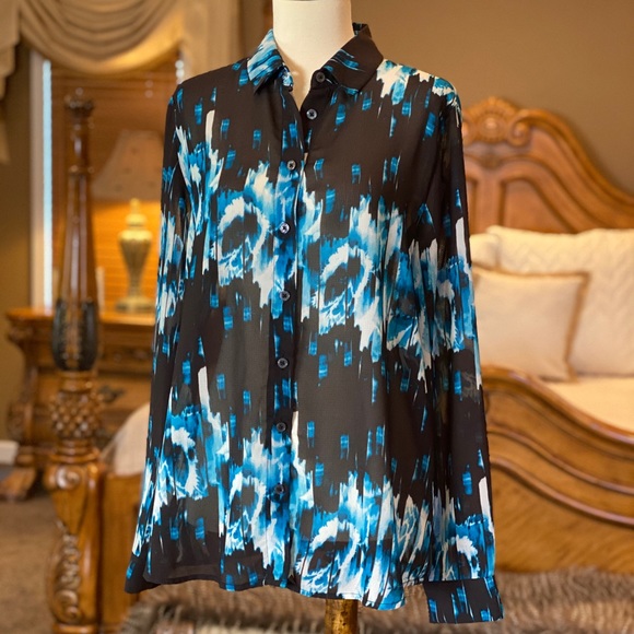 Derek Lam Tops - Derek Lam Sheer Abstract Button Down Blouse Sz Med